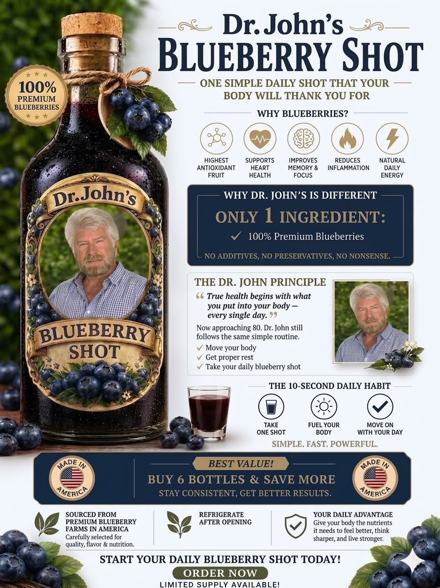 Dr. John's Blueberry Shot — one simple daily shot. Click to order now.