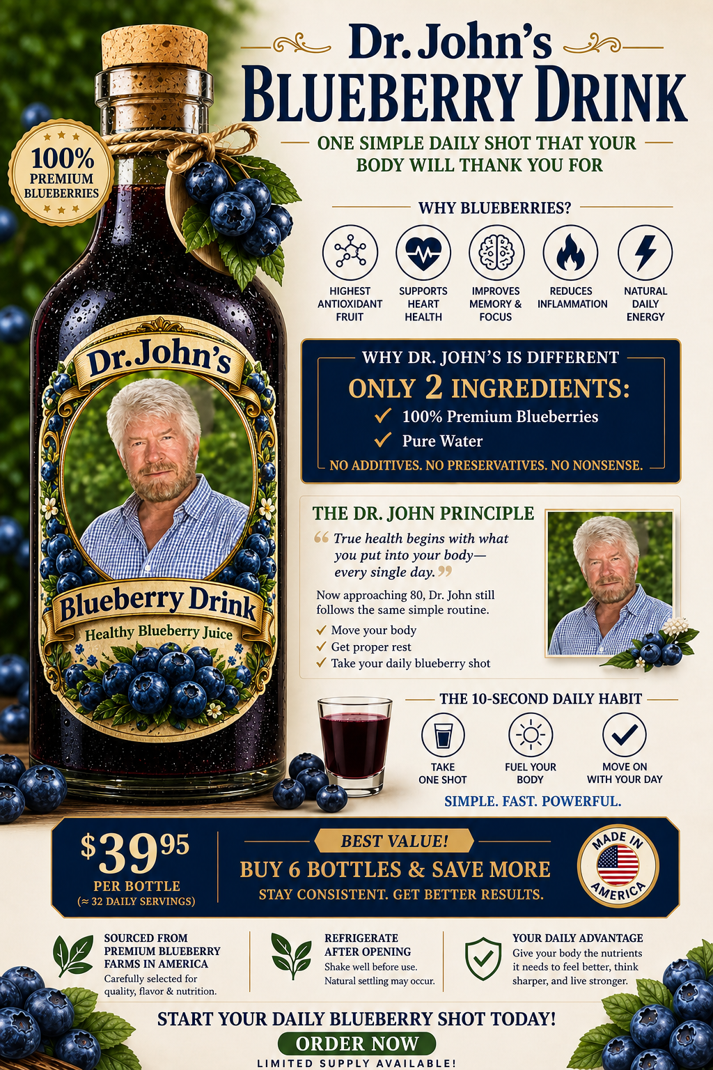 Dr. John's Blueberry Drink full product overview poster